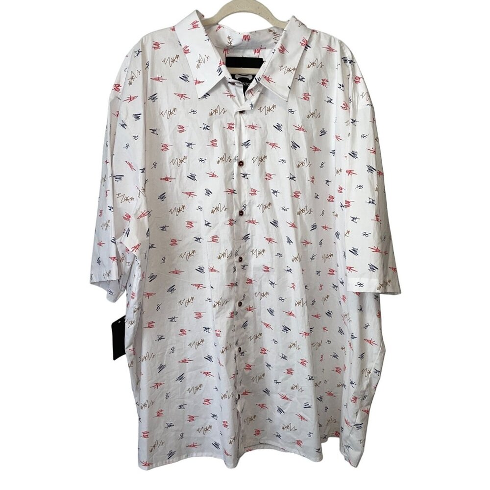 Winston Men's 5XL White Short Sleeve Button-Down Manuel Shirt Scribble Print